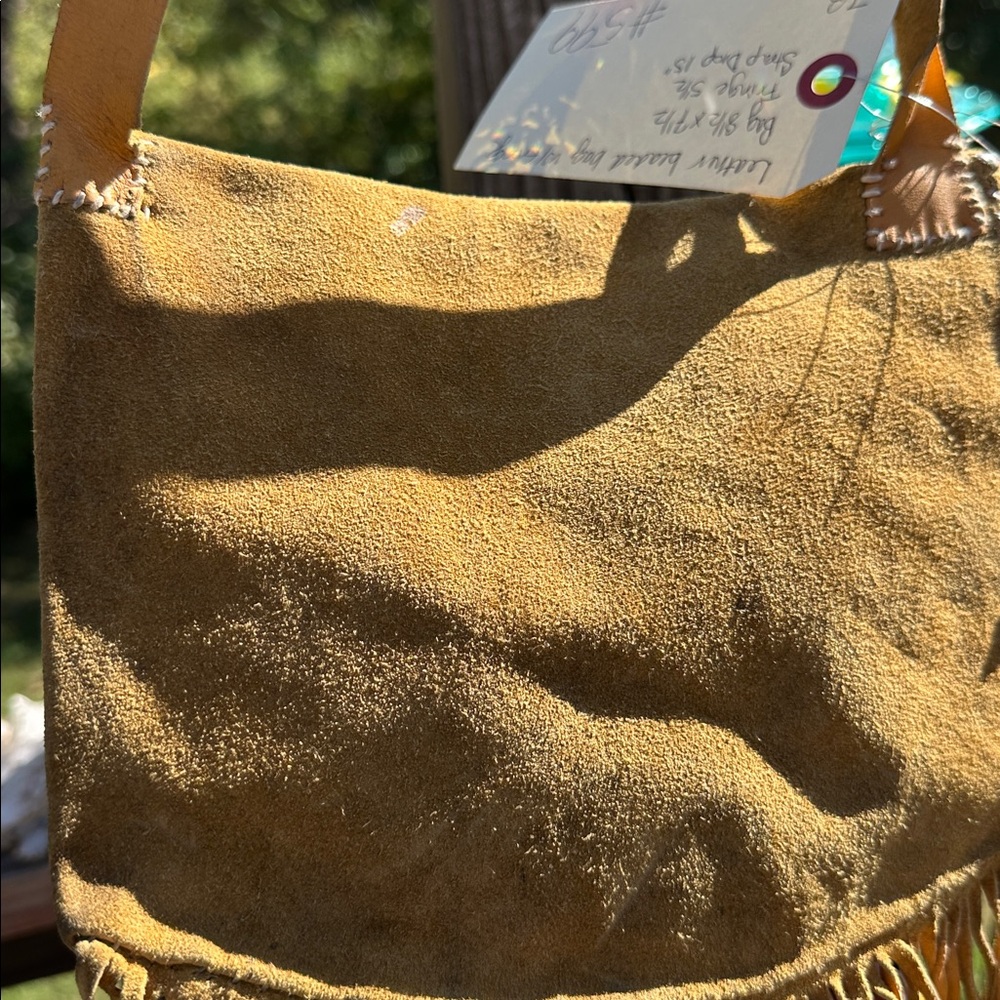 Navajo Hide Hand Beaded Fringed Tan Shoulder Bag Antique. FLASH SALE - Picture 7 of 8